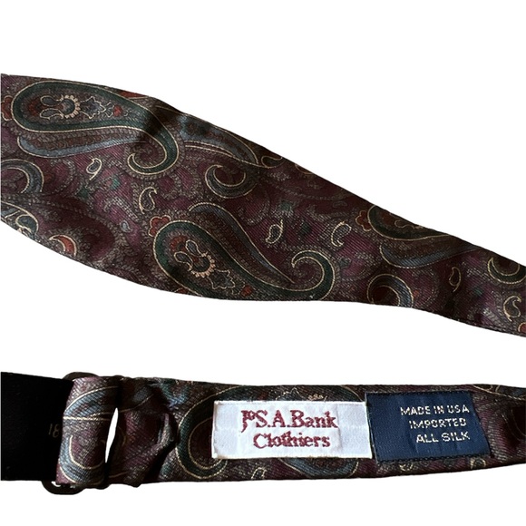 Dark purple and gold Paisley bowtie hundred percent silk adjustable Joseph Banks - Picture 2 of 3